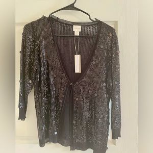 Chico’s black sequin cardigan blouse